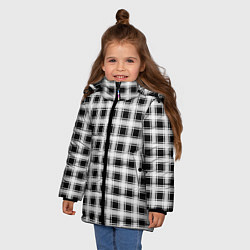 Куртка зимняя для девочки Black and white tartan check, цвет: 3D-светло-серый — фото 2