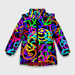Куртка зимняя для девочки Неоновый беспорядок, цвет: 3D-красный