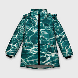 Зимняя куртка для девочки Абстрактные волны в воде - Тёмно-зелёный