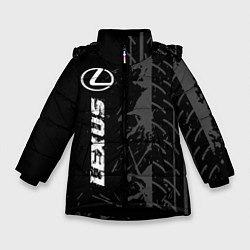 Куртка зимняя для девочки Lexus speed на темном фоне со следами шин: по-верт, цвет: 3D-черный