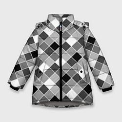 Куртка зимняя для девочки Черно-белый клетчатый узор, цвет: 3D-светло-серый