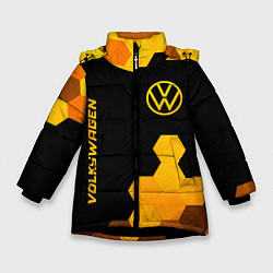 Куртка зимняя для девочки Volkswagen - gold gradient: символ и надпись верти, цвет: 3D-черный