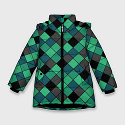Зимняя куртка для девочки Зеленый клетчатый узор Изумрудный