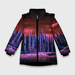 Зимняя куртка для девочки Абстрактный фиолетовый лес и тёмная река