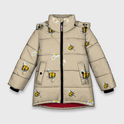 Зимняя куртка для девочки Цветы Ромашки и Пчёлы