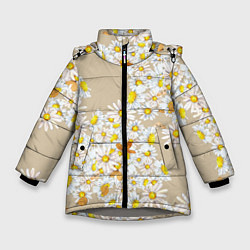 Куртка зимняя для девочки Букет Нарисованных Цветущих Ромашек, цвет: 3D-светло-серый