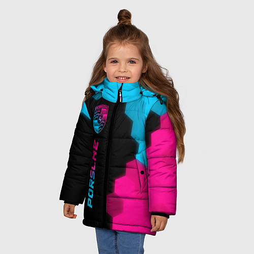 Зимняя куртка для девочки Porsche - neon gradient: по-вертикали / 3D-Черный – фото 3