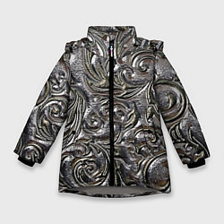 Куртка зимняя для девочки Растительный орнамент - чеканка по серебру, цвет: 3D-светло-серый