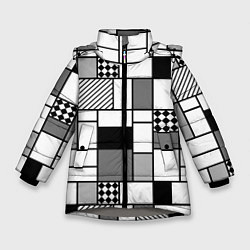 Зимняя куртка для девочки Черно белый геометрический скандинавский узор