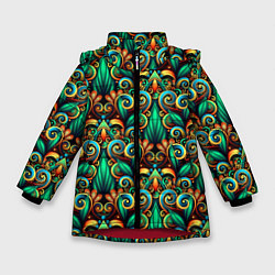 Зимняя куртка для девочки Объемные яркие узоры
