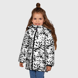 Куртка зимняя для девочки Черно белый абстрактный модный узор, цвет: 3D-светло-серый — фото 2