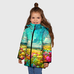 Куртка зимняя для девочки Бесконечное поле цветов, цвет: 3D-светло-серый — фото 2