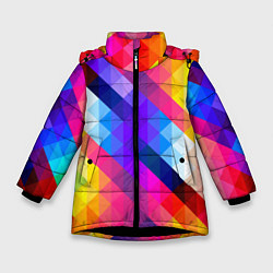 Куртка зимняя для девочки Яркие квадраты, цвет: 3D-черный