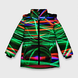 Куртка зимняя для девочки Абстрактное множество цветных линий, цвет: 3D-красный