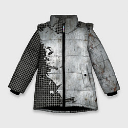 Куртка зимняя для девочки Рваный металл на сетке, цвет: 3D-черный