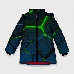 Зимняя куртка для девочки Разлом зеленых неоновых плит - геометрия