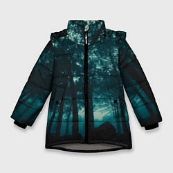 Куртка зимняя для девочки Тёмный лес на закате, цвет: 3D-светло-серый
