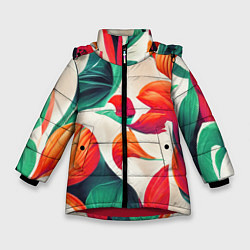 Куртка зимняя для девочки Элегантный цветочный орнамент, цвет: 3D-красный