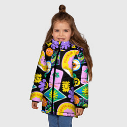 Куртка зимняя для девочки Летние наклейки pop-art паттерн, цвет: 3D-черный — фото 2