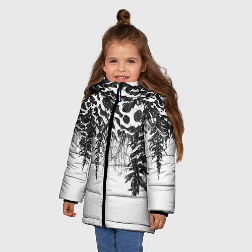 Зимняя куртка для девочки Перевёрнутый лес / 3D-Черный – фото 3