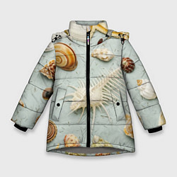 Зимняя куртка для девочки Океанские ракушки и морские звёзды на песке