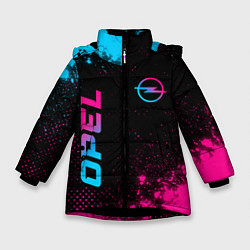 Куртка зимняя для девочки Opel - neon gradient: символ и надпись вертикально, цвет: 3D-черный