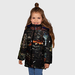 Куртка зимняя для девочки Ночной город - вид с высоты, цвет: 3D-черный — фото 2