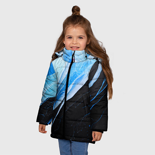 Зимняя куртка для девочки Тёмно-синий мрамор / 3D-Черный – фото 3