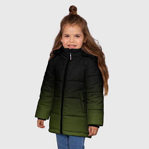 Зимняя куртка для девочки Черный и хвойный зеленый градиент / 3D-Черный – фото 3