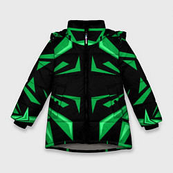 Куртка зимняя для девочки Фигуры зеленого цвета на черном фоне geometry, цвет: 3D-светло-серый