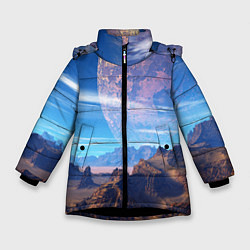 Куртка зимняя для девочки Фантастическая планета, цвет: 3D-черный