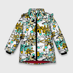 Куртка зимняя для девочки Abstract pattern waves and streaks, цвет: 3D-красный