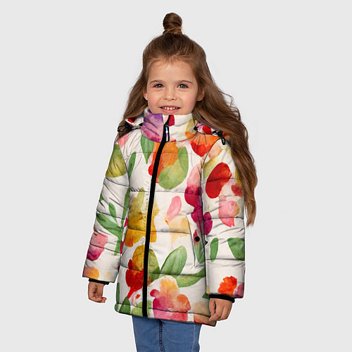 Зимняя куртка для девочки Романтичные акварельные цветы / 3D-Черный – фото 3