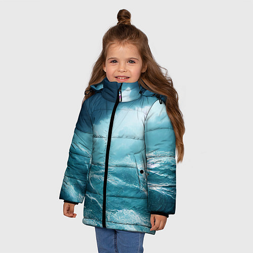 Зимняя куртка для девочки Буря в море / 3D-Черный – фото 3