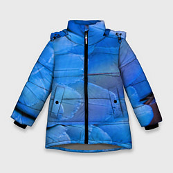 Куртка зимняя для девочки Текстура с голубыми перьями, цвет: 3D-светло-серый