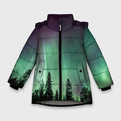 Куртка зимняя для девочки Сияние над лесом, цвет: 3D-светло-серый