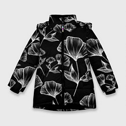 Зимняя куртка для девочки Графичные цветы на черном фоне