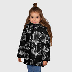 Куртка зимняя для девочки Графичные цветы на черном фоне, цвет: 3D-черный — фото 2