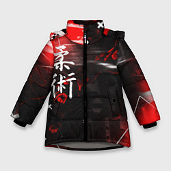 Куртка зимняя для девочки Джиу-Джитсу : Глитч красный, цвет: 3D-светло-серый