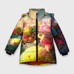 Зимняя куртка для девочки Цветы абстракция