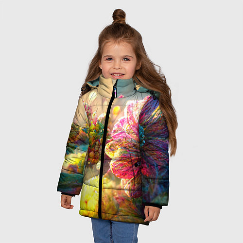 Зимняя куртка для девочки Цветы абстракция / 3D-Красный – фото 3