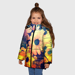 Куртка зимняя для девочки Яркий футаж из цветов, цвет: 3D-черный — фото 2