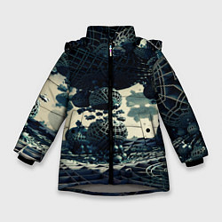 Куртка зимняя для девочки Трехмерный готический фрактал, цвет: 3D-светло-серый