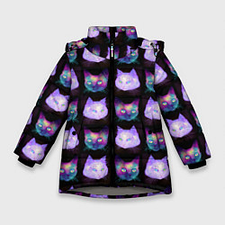 Зимняя куртка для девочки Неоновые кошачьи морды