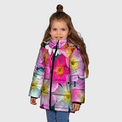 Куртка зимняя для девочки Сказочные разноцветные цветы, цвет: 3D-светло-серый — фото 2