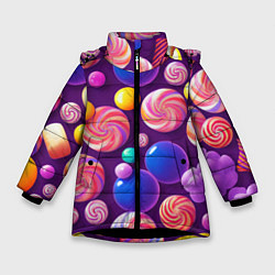Куртка зимняя для девочки Сладости для радости, цвет: 3D-черный