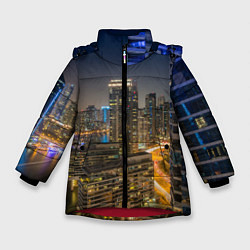 Куртка зимняя для девочки Ночной красочный город, цвет: 3D-красный