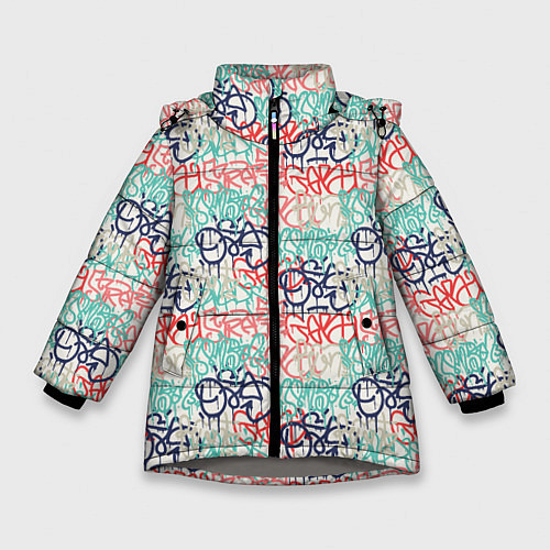 Зимняя куртка для девочки Пять оттенков граффити / 3D-Светло-серый – фото 1