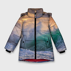Куртка зимняя для девочки Штормовая волна, накатывающая на берег, цвет: 3D-красный