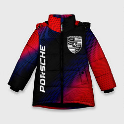 Куртка зимняя для девочки Porsche красный карбон, цвет: 3D-черный